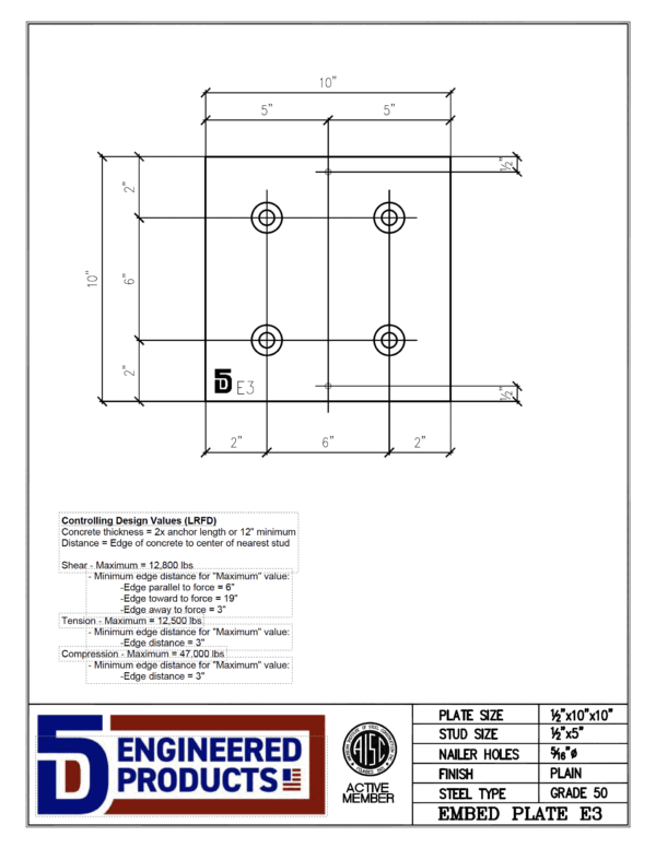E3 - PL 1/2X10X10 Steel Embed - Image 2