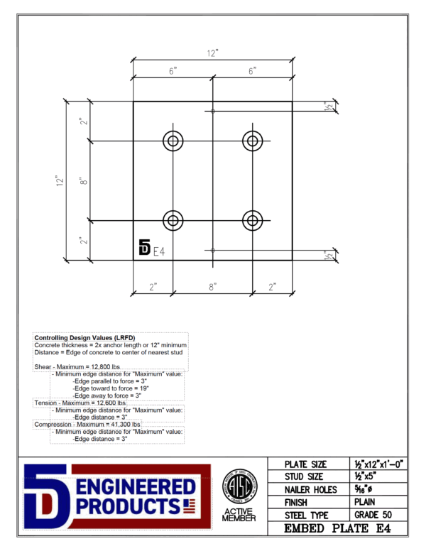 E4 - PL 1/2X12X12 Steel Embed - Image 2