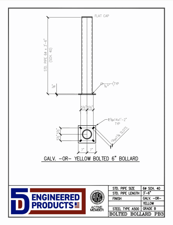 PB3-PIPE 6 STD W/BASE YELLOW Pipe Bollard - Image 2