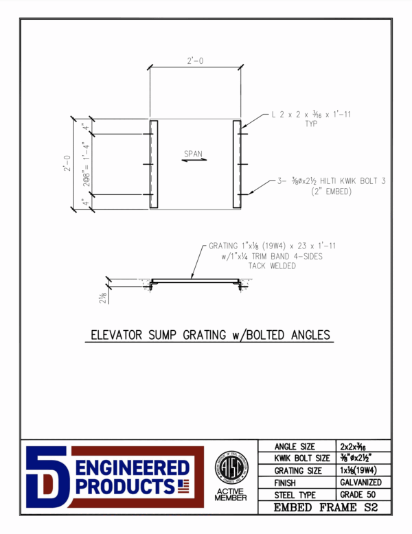 S2-AFTER SET SUPPORTS Elevator Sump Pit Cover - Image 2