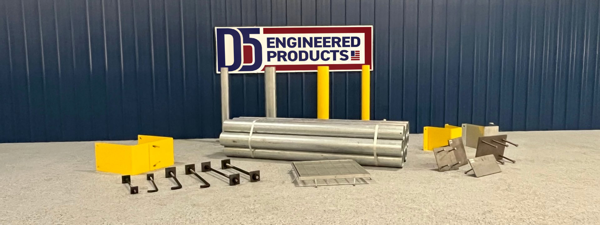 d5 pre-engineered construction products stacked on concrete