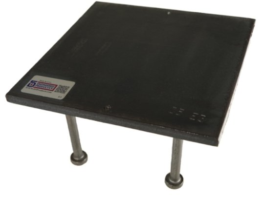 Pre-Engineered steel embed for concrete construction with D5's material identification tag on top